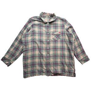 Woolrich Flannel Long Sleeve Button Up Shirt Womens XL Plaid Green Pink 7900